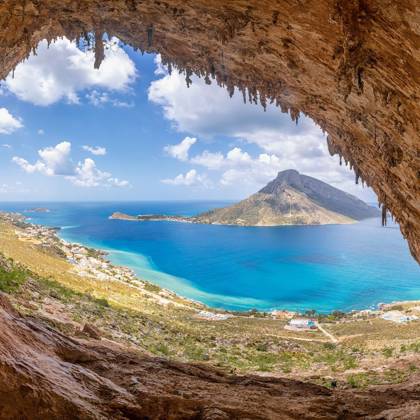 Sea view through a cave